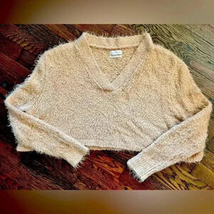 Urban Outfitters Tan Cropped Oversized Soft Sweater M